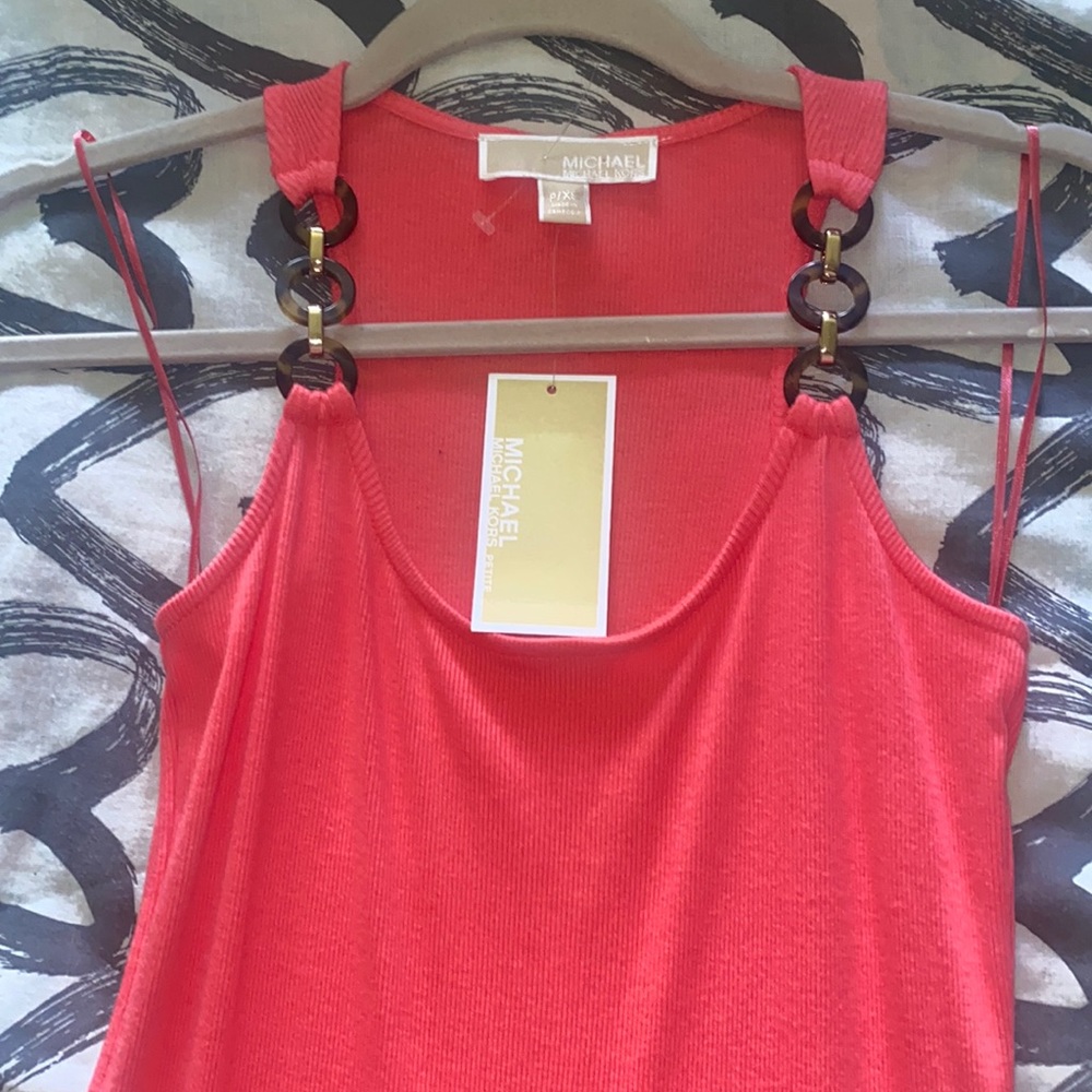 Long Orange Michael Kors Sun Dress with brown jewelry straps